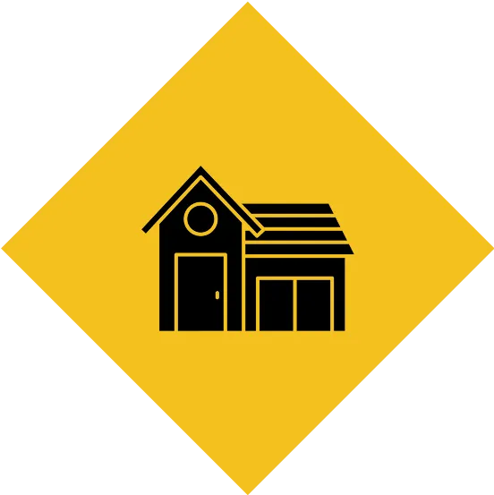 House icon on yellow diamond background.